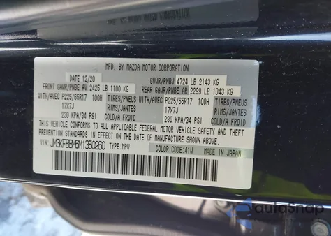 2021 Mazda Cx-5 Sport z USA, uszkodzony, nr VIN JM3KFBBM6M1350260